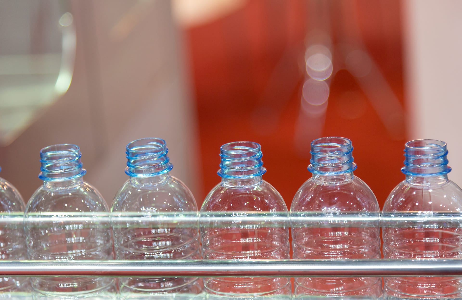 Plastic bottles on conveyor belt